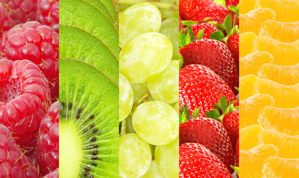 Healthy food background. Collection with different fruits and  b