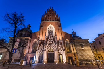 Fototapeta premium Krakow, Poland, the dominican church of Holy Trinity, built in the XIII th century in the gothic style, in the morning.