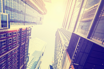 Retro vintage filtered view of skyscrapers in Lower Manhattan, N