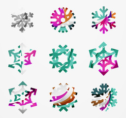 Set of abstract colorful snowflake logo icons, winter concepts