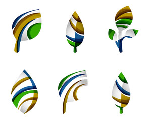 Set of abstract eco leaf icons, business logotype nature