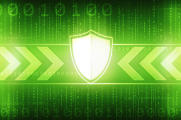 Protection concept: pixelated Shield icon on digital background