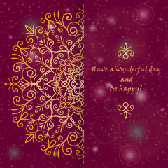 Template greeting card design decorated with shiny golden pattern in oriental style