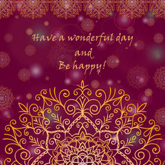 Template greeting card design decorated with shiny golden pattern in oriental style