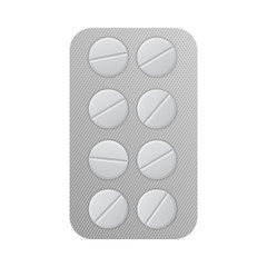 Pills blister pack. White tablets pills.