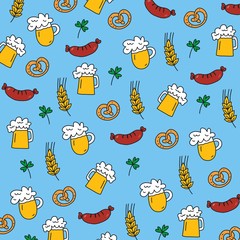 Octoberfest vector pattern with beer and sausage