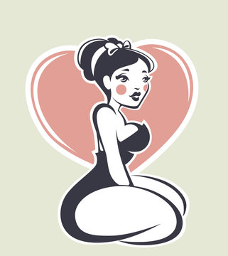 plus size pinup girl on beige background