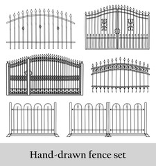 Hand drawn fence set - obrazy, fototapety, plakaty