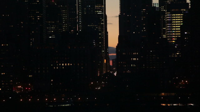 Night scene of FDR drive and East 57th Street in Midtown Manhattan, New York City, USA.