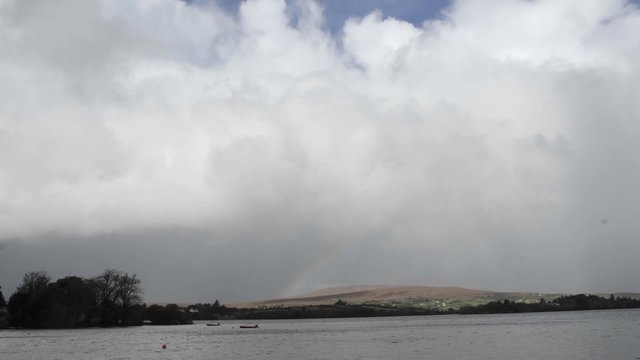 Time lapse of a rainbow over Gartan Lake near Glenveagh National Park, Ireland.