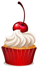 Red cherry cupcake on white
