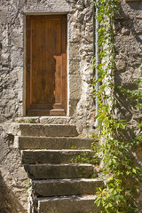 Fototapeta na wymiar Alte Steintreppe mit Tür in Frankreich (Ardeche)