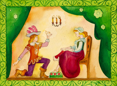Illustration for the fairy tale, watercolor. Performed in