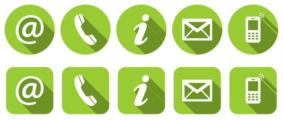 Contact Us - Set of light green flat icons, two variants - obrazy, fototapety, plakaty