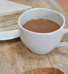 milk coffee and bologna sandwich