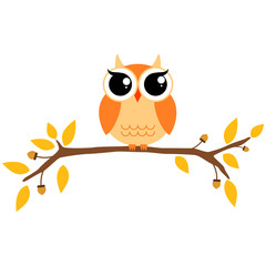 Autumn themed cute owl and branch