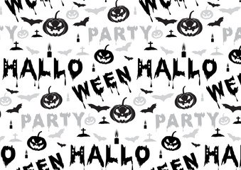 Halloween seamless pattern with pumpkin and bat; monochrome color design. swatches included.