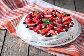 Organic homemade traditional meringue dessert sweet cake with