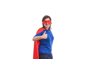 Woman superhero with red cape.