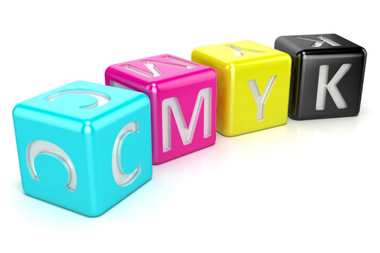 CMYK cubes. Abstract 3D render illustration isolated on white background