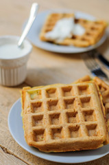 Zuccini hash brown waffles with sour cream