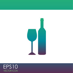 A bottle of wine and a glass vector icon.
