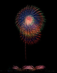 Multicolor firework show with cityscape