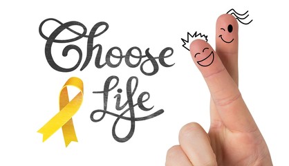 Composite image of fingers smiling