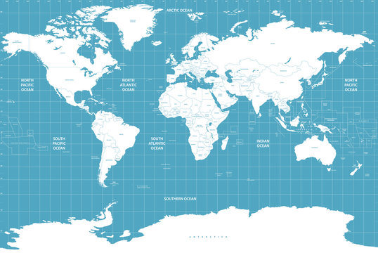 political world map on soft blue background