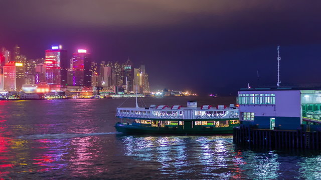 Timelapse video tracking a ferry sailing across the Victoria Harbour in Hong Kong