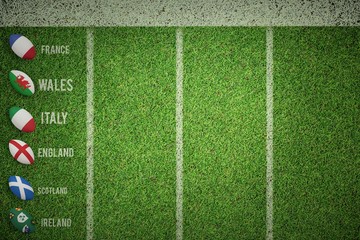 Composite image of six nations rugby balls 