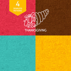 Thin Line Thanksgiving Day Holiday Patterns Set