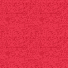 Thin Holiday Line Thanksgiving Day Red Seamless Pattern