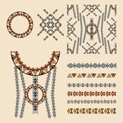 Vector set of decorative elements for fashion in ethnic style