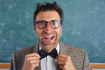 Nerd silly retro man with braces funny expression