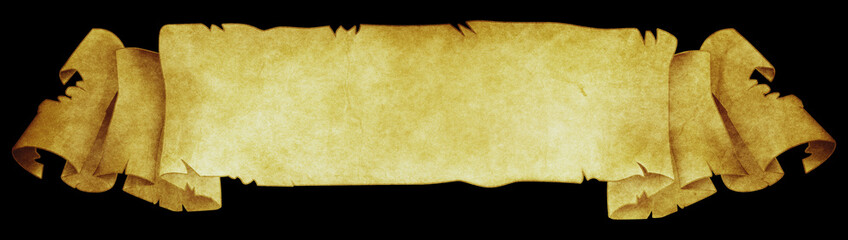 Antique parchment scroll on black background.