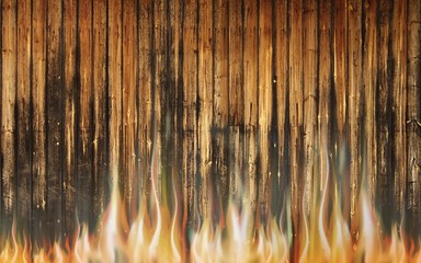 Burning Wooden Wall Background