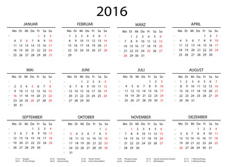 2016 kalender quer mit Linien