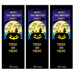 Set vector Halloween banner with pumpkins, scary trees and house