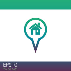 Map pointer with house vector icon. Home location marker symbol.