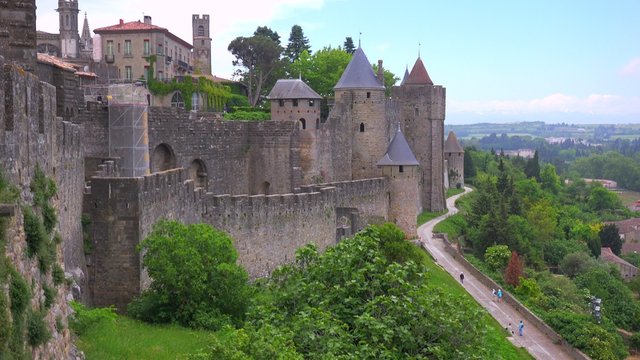 A view from the ramparts of the beautiful castle fort at Carcassonne France.