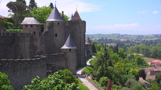 A view from the ramparts of the beautiful castle fort at Carcassonne France.