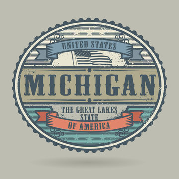 Vintage stamp with the text United States of America, Michigan