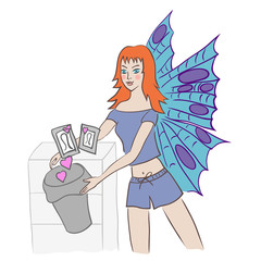 Young butterfly lady declutters old relations