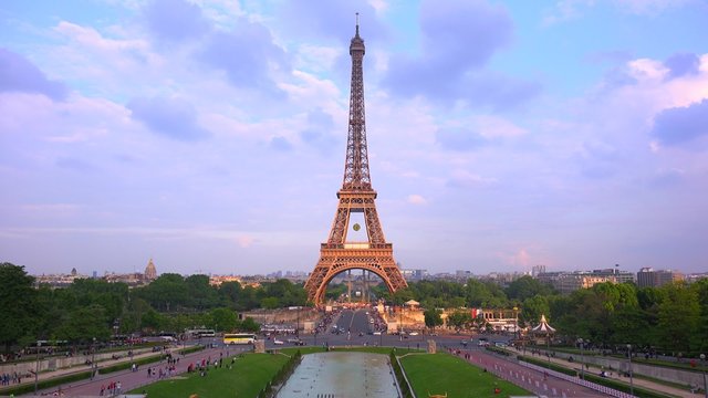Beautiful establishing shot of the Eiffel Tower, Paris.