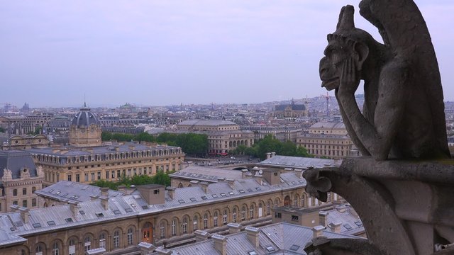 Gargoyles watch over Paris, France from Notre Dame cathedral.