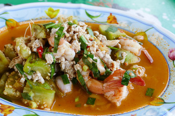 spicy salad mixing of grilled eggplant, minced pork