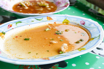 Dirty empty dish after tasty thailand traditional spicy minced p