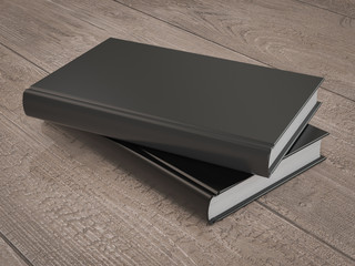 Mockup of the book with a black cover on a wood background