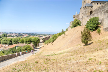 Fototapeta premium Carcassonne, France. Lower Town and the fortress of the Upper Town. Fortress of Carcassonne is included in the UNESCO World Heritage List